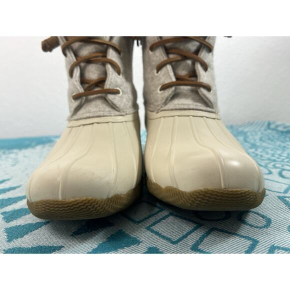 Women's Sperry SALTWATER Emboss‎ WOOL Duck Boots Off White Size 7.5 Sts82473 - Picture 3 of 12